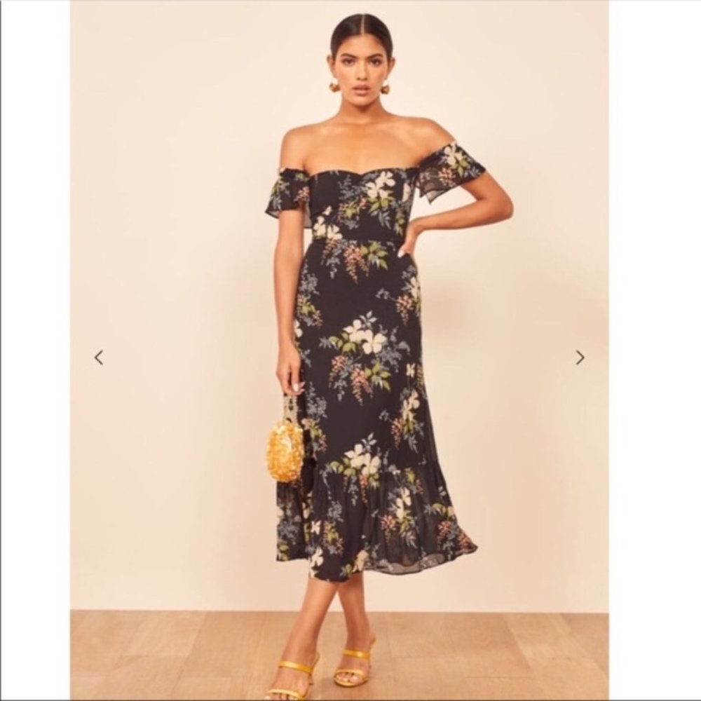 Reformation Butterfly Dress, Isabella Floral Black, size 6